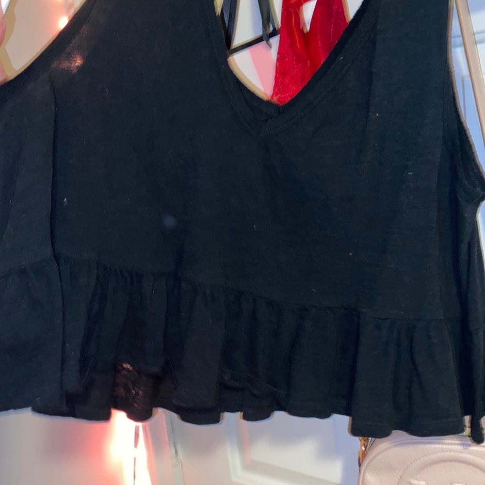 black cropped flared tank